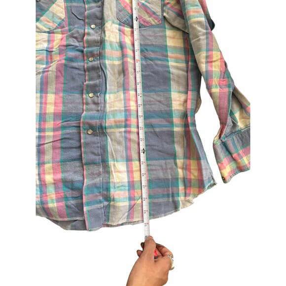 Vtg Panhandle Slim Western Cowboy Pearl Snap Shirt Pastel Plaid Men's Large H2 - Picture 8 of 8